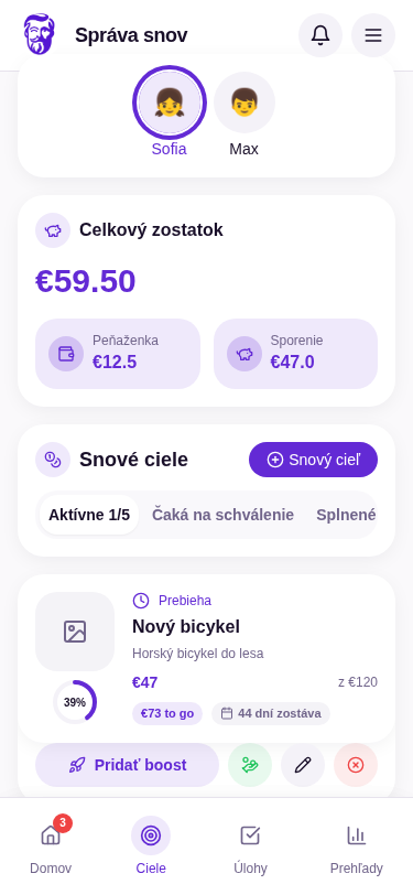 Sen dieťaťa a sledovanie vreckového v Amos.Kids